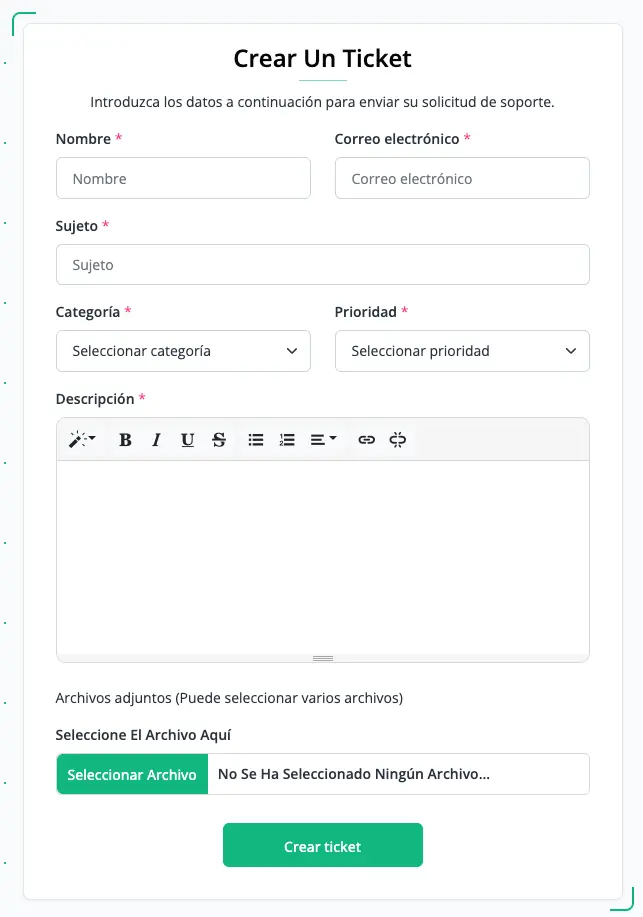 Panel de configuración de PQRS